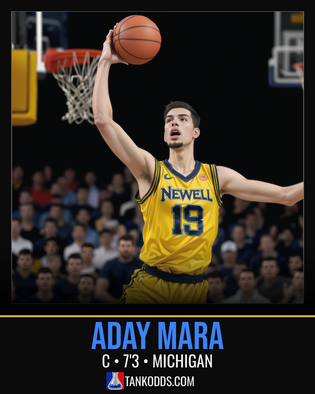 Fan-art style illustration resembling Aday Mara for the TankOdds NBA Draft prospect profile.