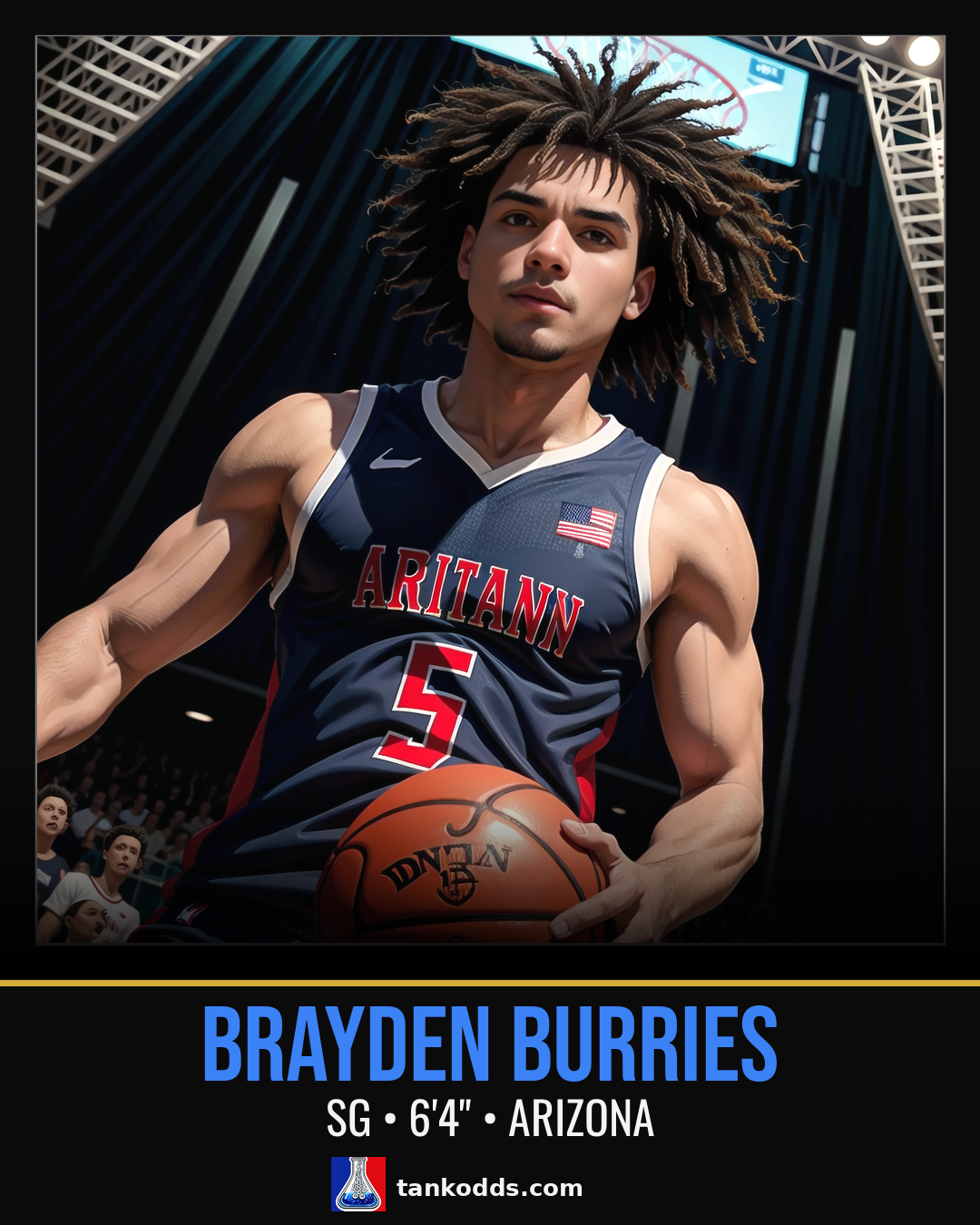 Fan-art style illustration resembling Brayden Burries for the TankOdds NBA Draft prospect profile.