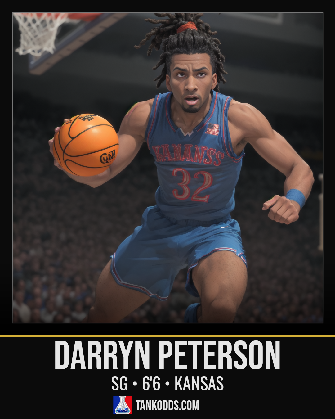Fan-art style illustration resembling Darryn Peterson for the TankOdds NBA Draft prospect profile.