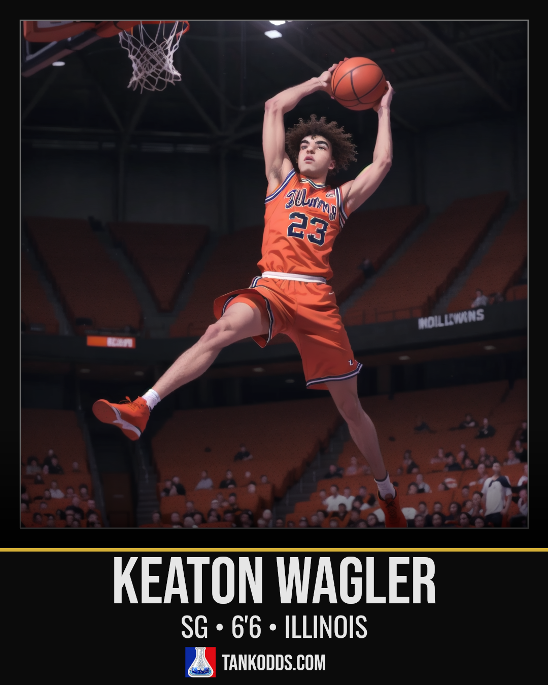 Fan-art style illustration resembling Keaton Wagler for the TankOdds NBA Draft prospect profile.