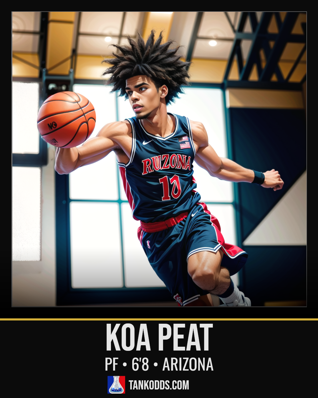 Fan-art style illustration resembling Koa Peat for the TankOdds NBA Draft prospect profile.