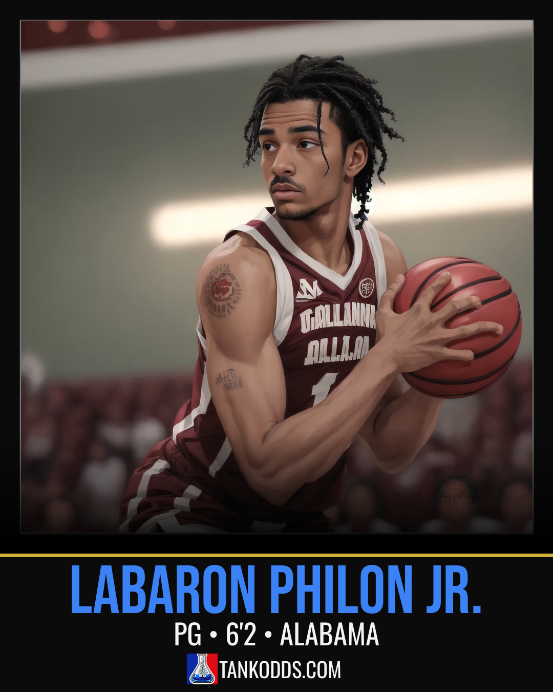 Fan-art style illustration resembling Labaron Philon Jr. for the TankOdds NBA Draft prospect profile.