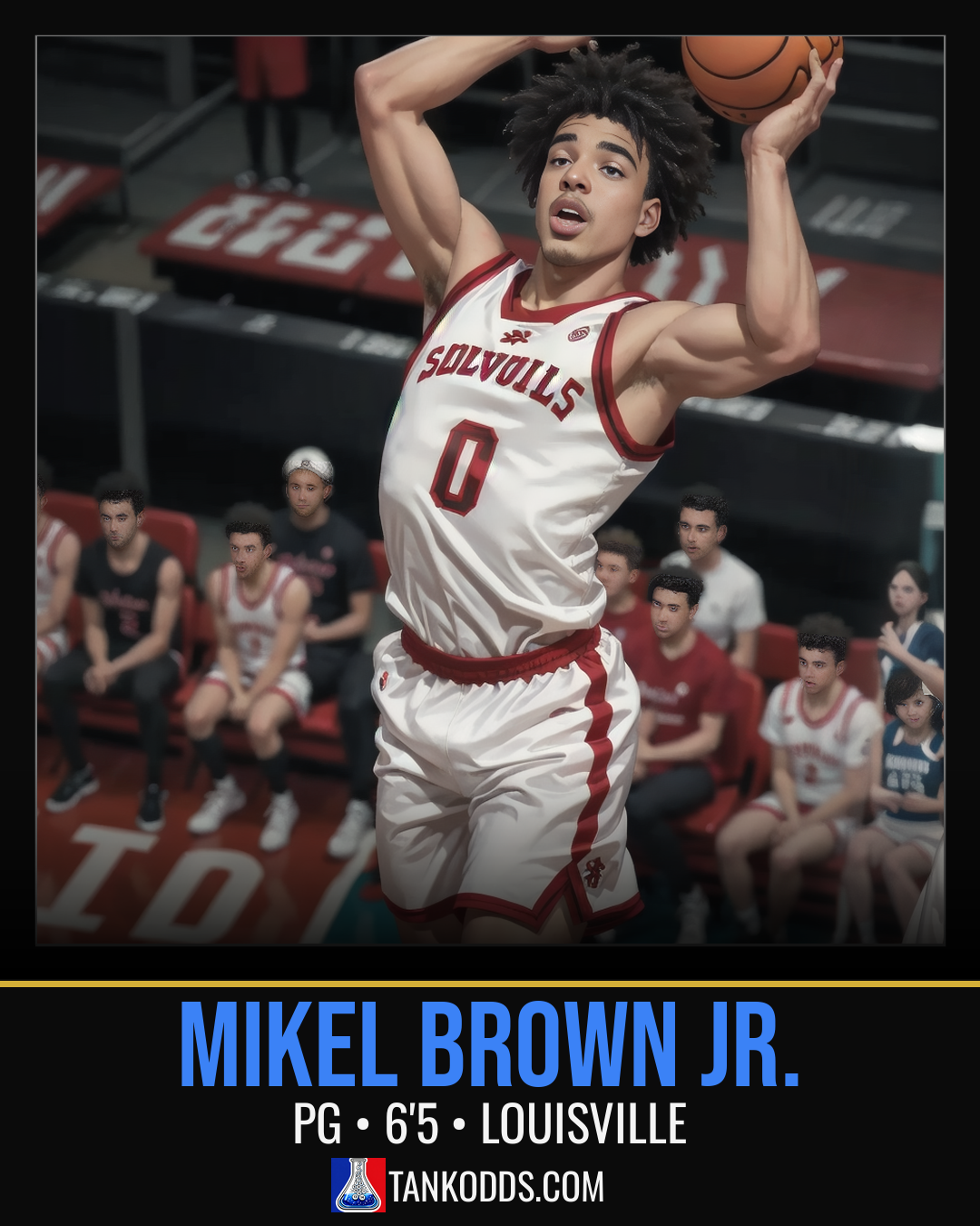 Fan-art style illustration resembling Mikel Brown Jr. for the TankOdds NBA Draft prospect profile.